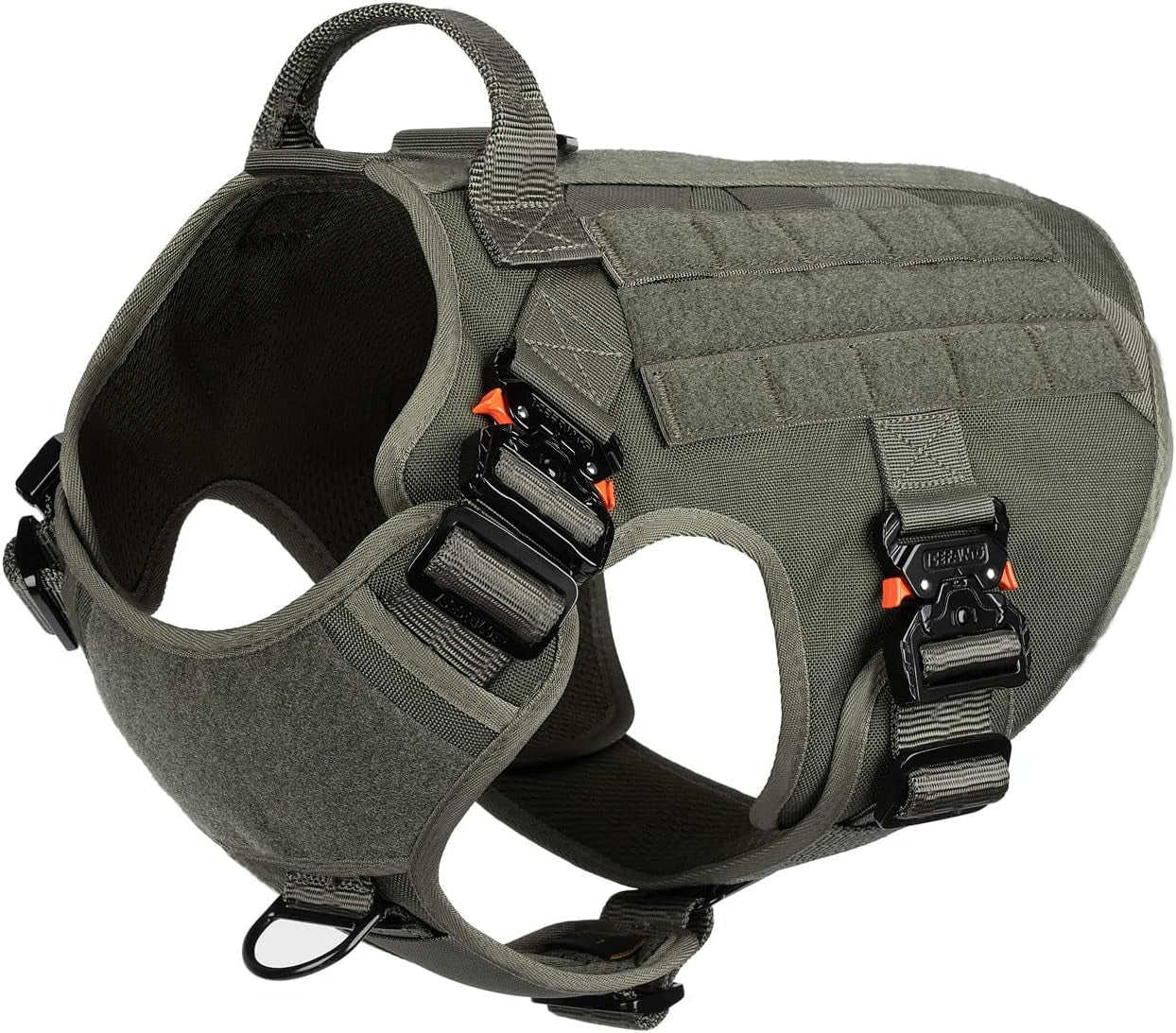 ICEFANG Tactical Dog Harness with 4X Metal Buckle,Working Dog MOLLE K9 Vest with Handle,No Pulling Front Clip,Adjustable Pet Harness for Meduim Dogs (M (25"-31" Chest), Orange)