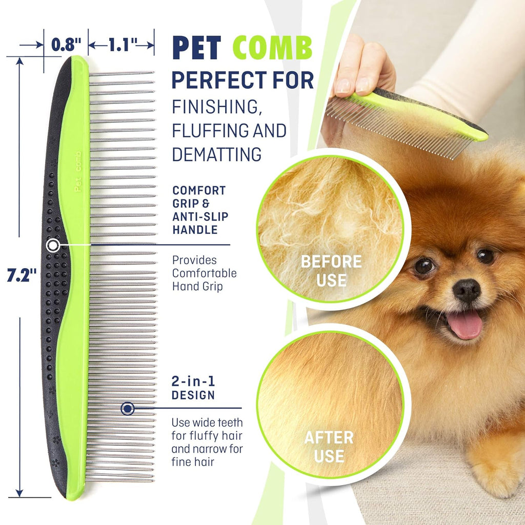 REXIPETS Professional Pet Grooming Set for Dogs and Cats - Double-Sided Brush and Comb - Ultimate Deshedding Tool - Effective Lice and Flea Removal - Ergonomic Grip with Soft Bristles