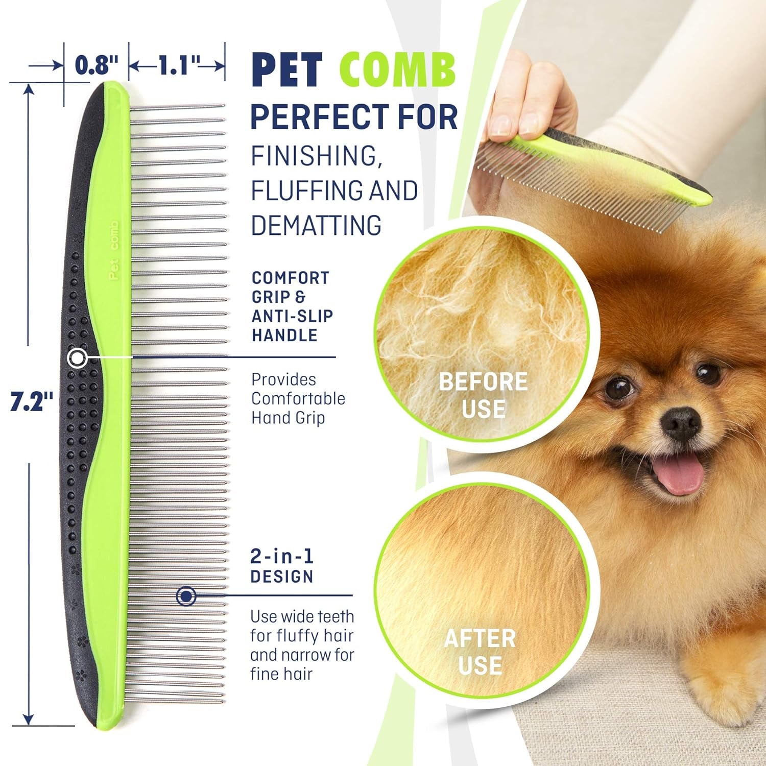 REXIPETS Professional Pet Grooming Set for Dogs and Cats - Double-Sided Brush and Comb - Ultimate Deshedding Tool - Effective Lice and Flea Removal - Ergonomic Grip with Soft Bristles