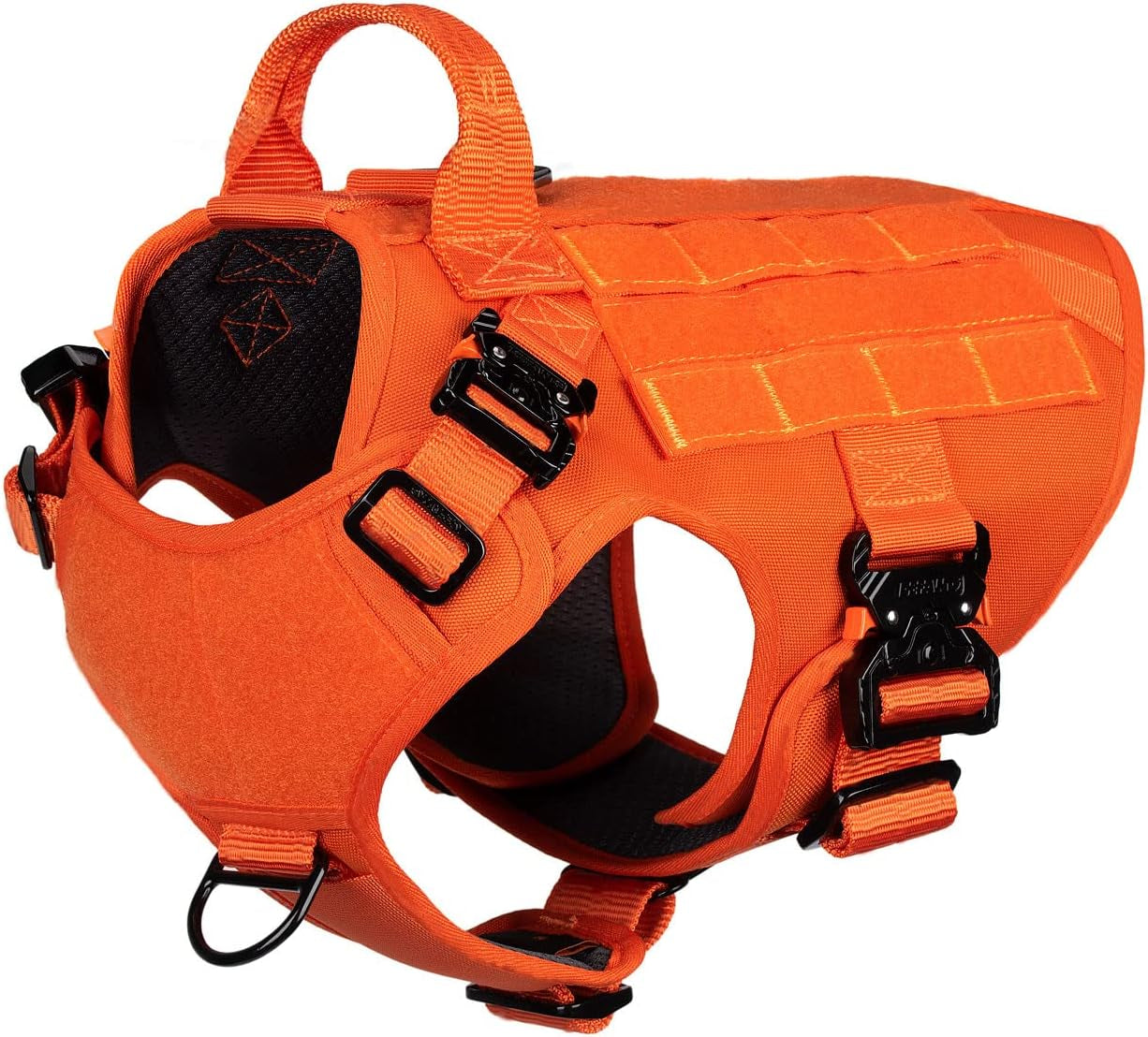 ICEFANG Tactical Dog Harness with 4X Metal Buckle,Working Dog MOLLE K9 Vest with Handle,No Pulling Front Clip,Adjustable Pet Harness for Meduim Dogs (M (25"-31" Chest), Orange)