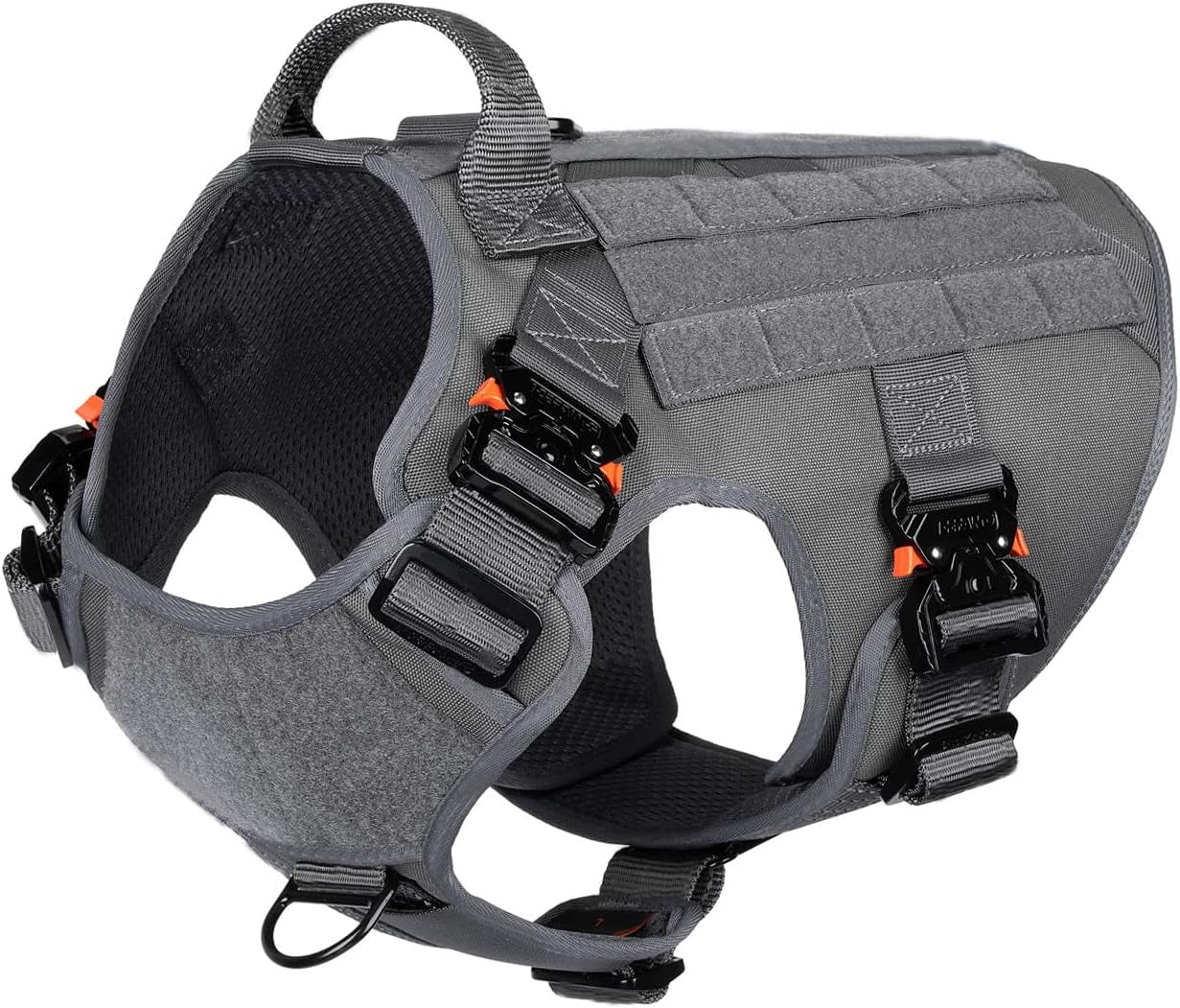 ICEFANG Tactical Dog Harness with 4X Metal Buckle,Working Dog MOLLE K9 Vest with Handle,No Pulling Front Clip,Adjustable Pet Harness for X-Large Dogs (XL (32"-39" Chest), Grey)