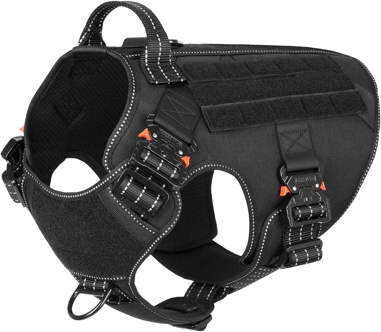 ICEFANG Tactical Dog Harness with 4X Metal Buckle,Working Dog MOLLE K9 Vest with Handle,No Pulling Front Clip,Adjustable Pet Harness for X-Large Dogs (XL (32"-39" Chest), Black)