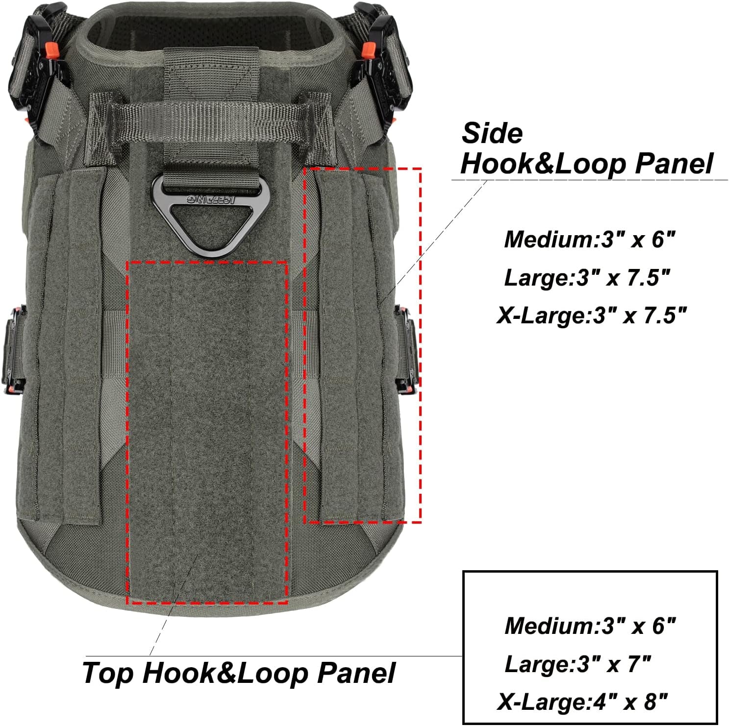 ICEFANG Tactical Dog Harness with 4X Metal Buckle,Working Dog MOLLE K9 Vest with Handle,No Pulling Front Clip,Adjustable Pet Harness for Meduim Dogs (M (25"-31" Chest), Grey)