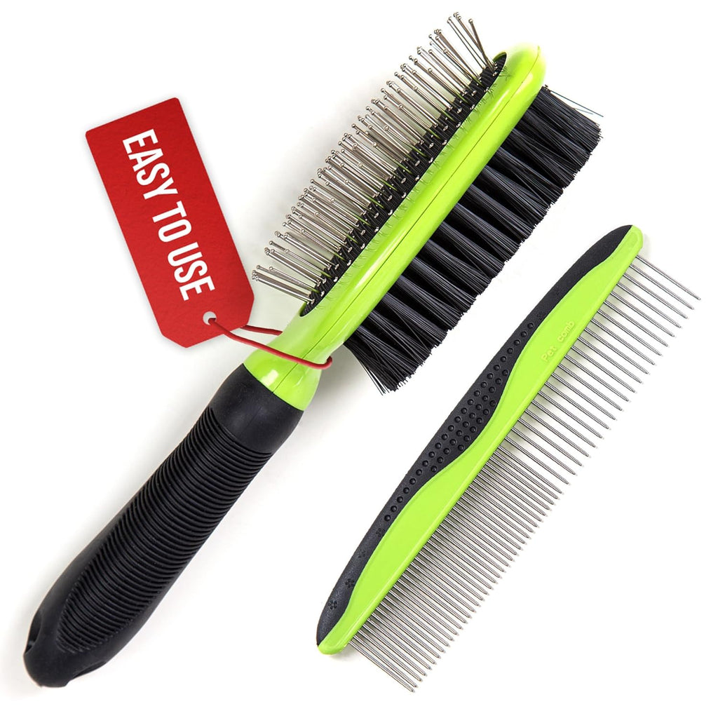 REXIPETS Professional Pet Grooming Set for Dogs and Cats - Double-Sided Brush and Comb - Ultimate Deshedding Tool - Effective Lice and Flea Removal - Ergonomic Grip with Soft Bristles