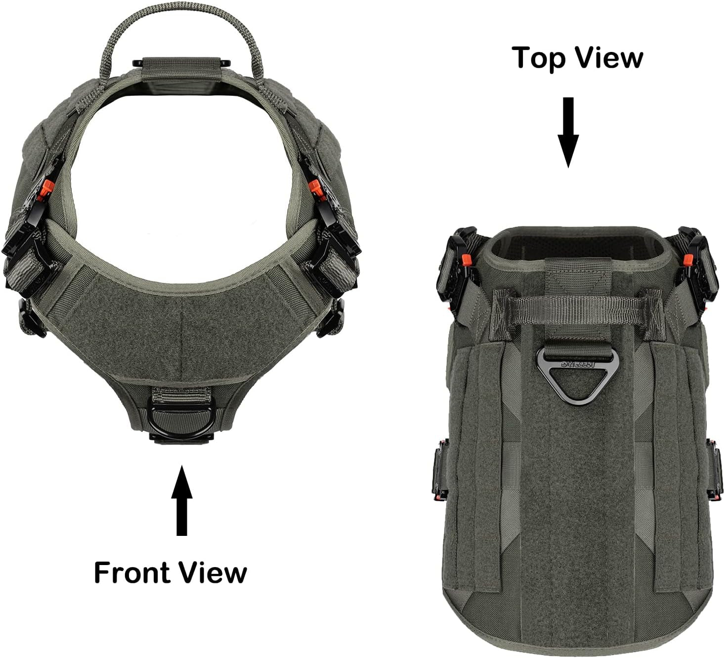 ICEFANG Tactical Dog Harness with Four Metal Buckles, MOLLE K9 Vest for Working Dogs, No-Pull Front Clip, Adjustable Harness for Medium Dogs (Chest Size 25"-31"), Black