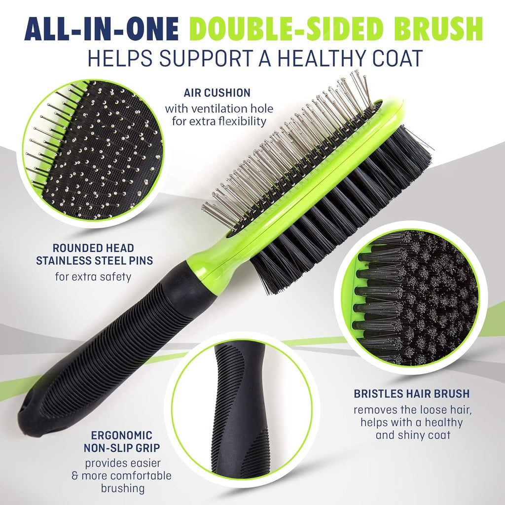 REXIPETS Professional Pet Grooming Set for Dogs and Cats - Double-Sided Brush and Comb - Ultimate Deshedding Tool - Effective Lice and Flea Removal - Ergonomic Grip with Soft Bristles